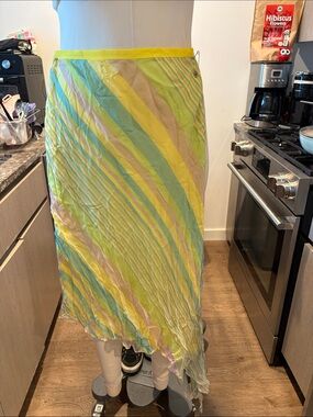 Asymmetrical Midi Skirt in Yellow & Pastel Stripes